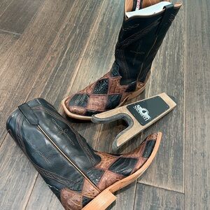 Rios of Mercedes Black and Brown Exotic Western Boots